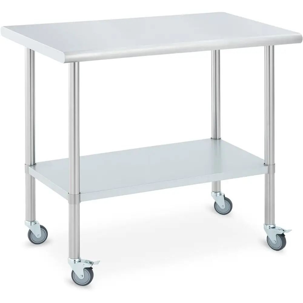 

24x48 Inch Stainless Steel Commercial Kitchen Prep Table with Adjustable Undershelf and 4 Casters