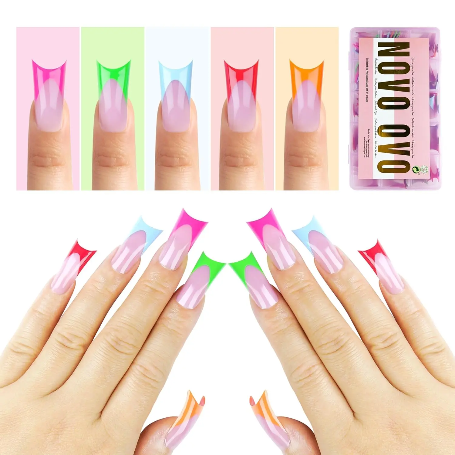 

5 Mix Color Duck Nail Tips, Full Cover Press On Acrylic with Moon Curve, Thick Soft Gel False Nail Extension 150 Pcs