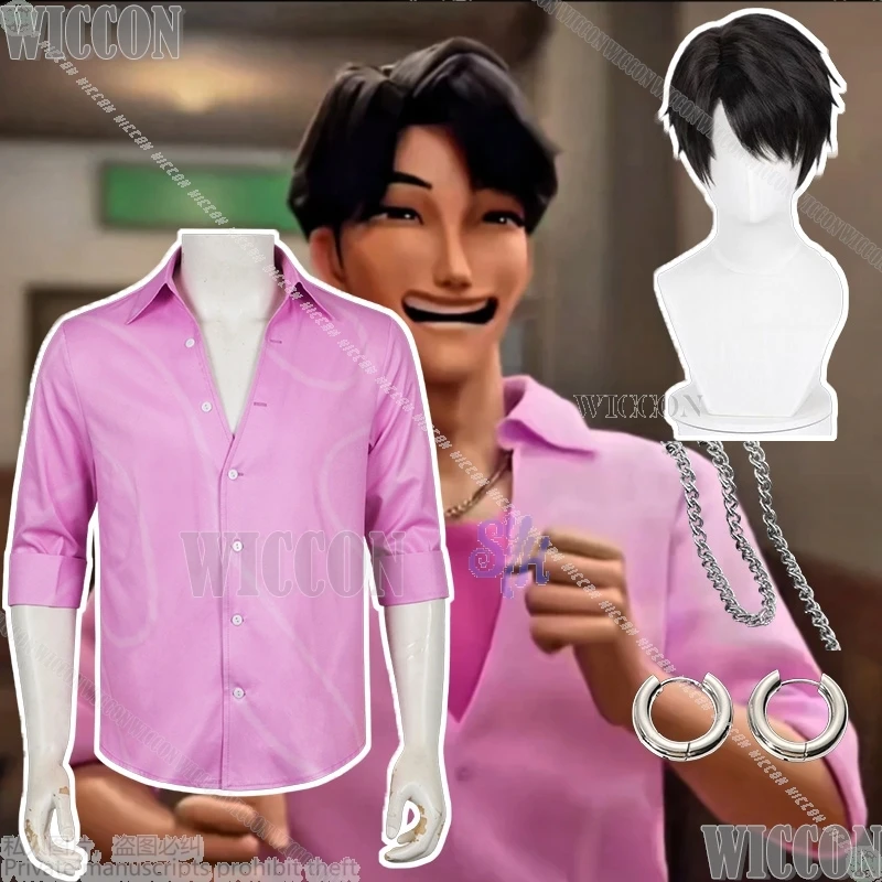 

Anime Cosplay Movie Kpop Demon Saja Boys Jinu 코스프레 Long-sleeved Pink Shirt Handsome Props Earring Necklace Halloween Christmas