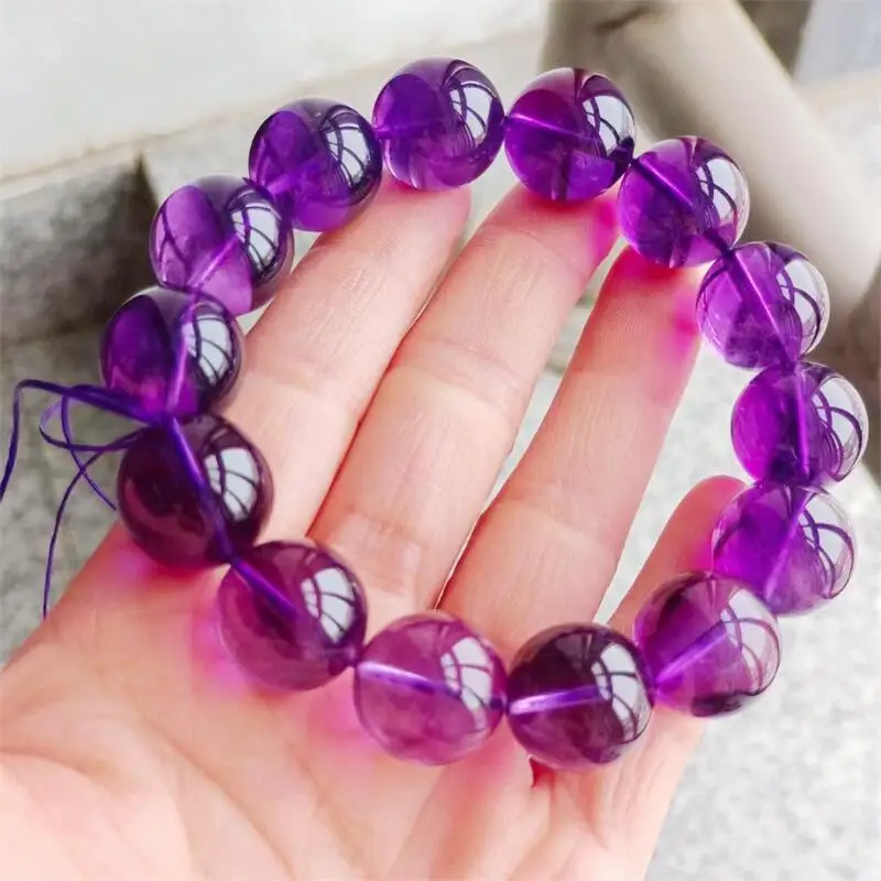 16mm Natural Amethyst Bracelet Women Fashion Round Stone Elegant Healing Strand Bangles Wristband Gift 1PCS