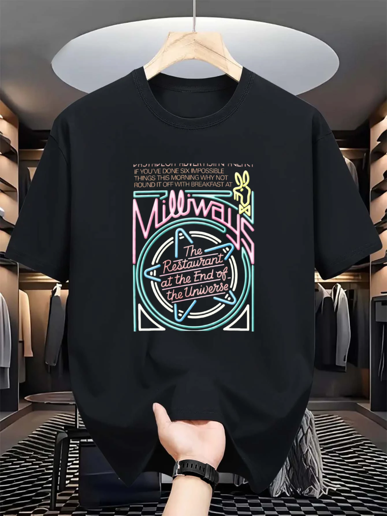Beebthings Men's Guide Star T-shirt - Milevis Universe End Restaurant Logo and Slogan Fan Casual Short Sleeve T-shirt