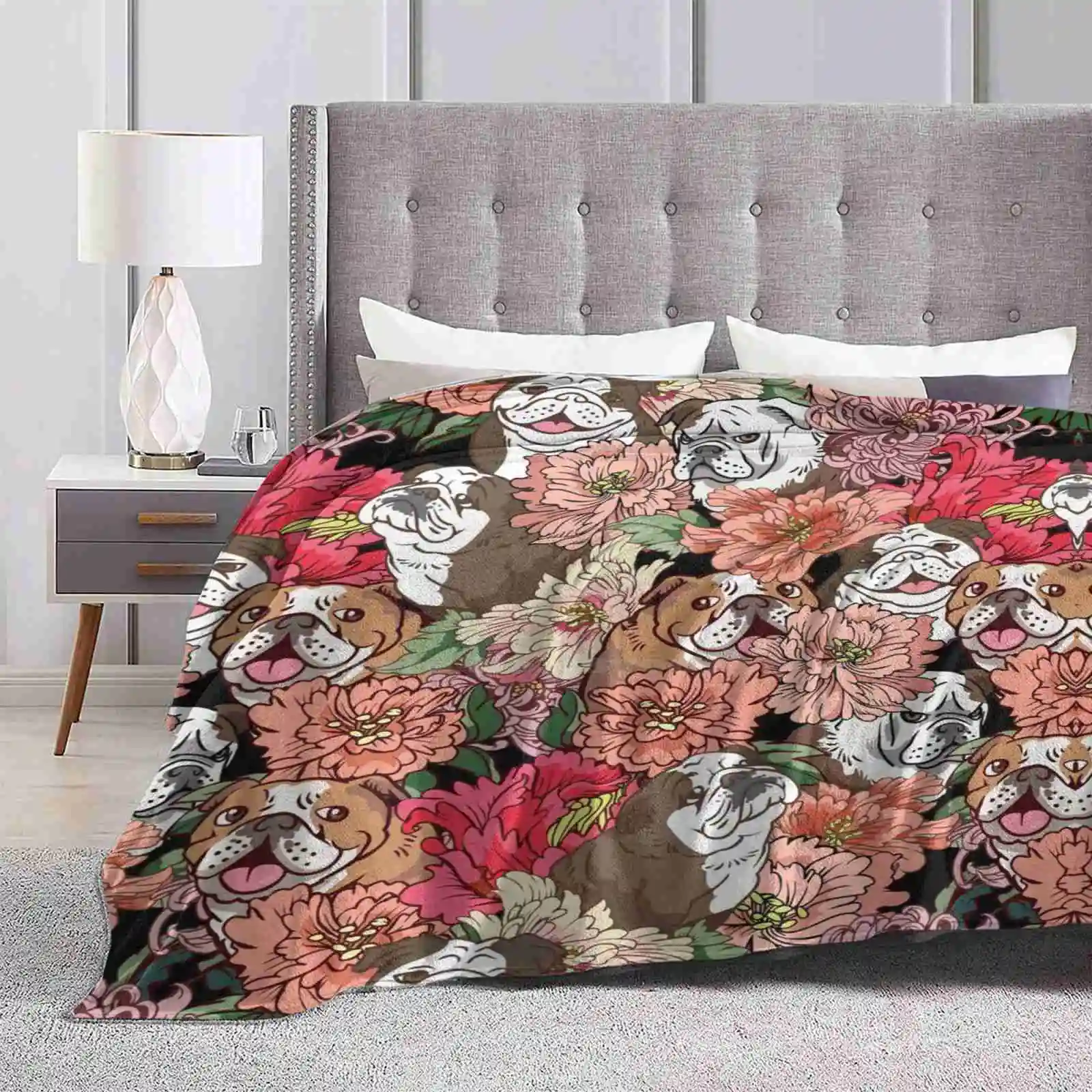 Because English Bulldog Creative Design Comfortable Warm Flannel Blanket English Bulldog Flower