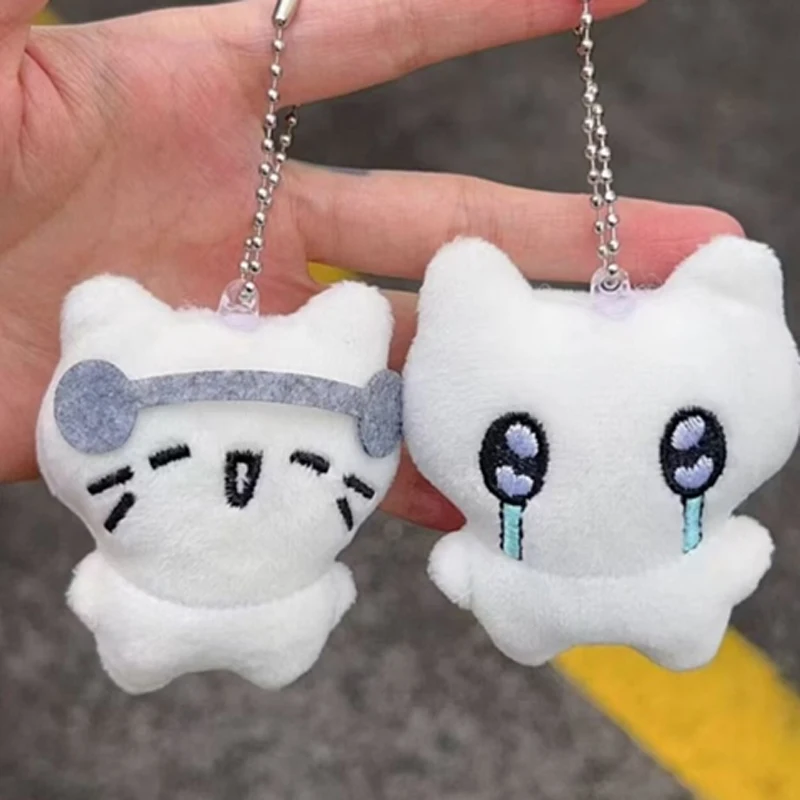 Cute Headphones Plush Kitten Keychain Mini Crying Cat Doll Keyring Cartoon Pendant Charms Backpack Handbag Keychain Decoration