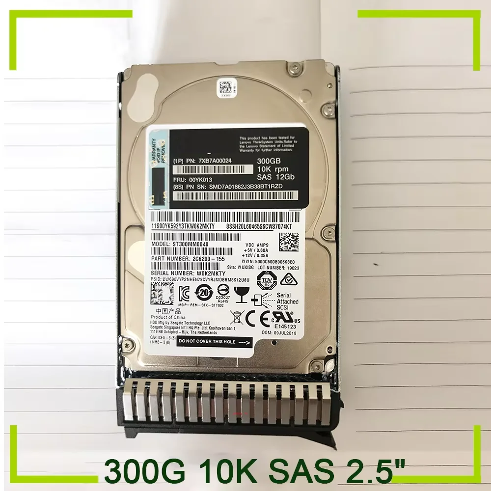 

For IBM Server Hard Disk FRU SR550 SR590 SR650 RD650 300G 10K SAS 2.5" 00YK013