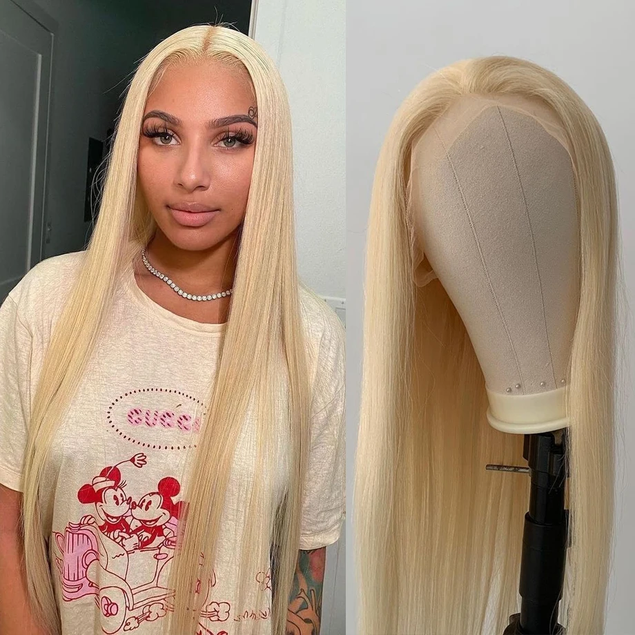 613 13x6 HD Lace Frontal Wig Blonde 613 13x4 Lace Front Human Hair Wigs 180 Density Pre Pucked Glueless Straight Human Hair Wigs