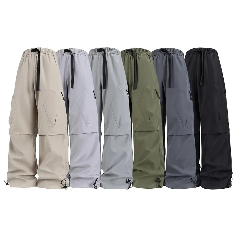 

American-style spliced design outdoor work pants, men's long pants, loose-fitting wide-leg pants, straight-leg casual sport pant