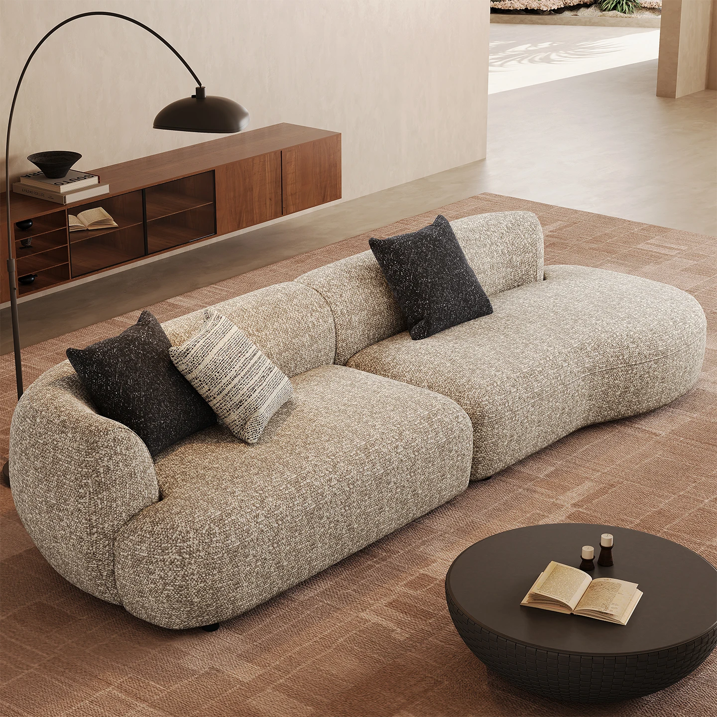 #European-style Fishing Boat-inspired Double Seat Foldable Sofa Vintage Straight-seater Chaise Lounge Armrests Cloth Cotton