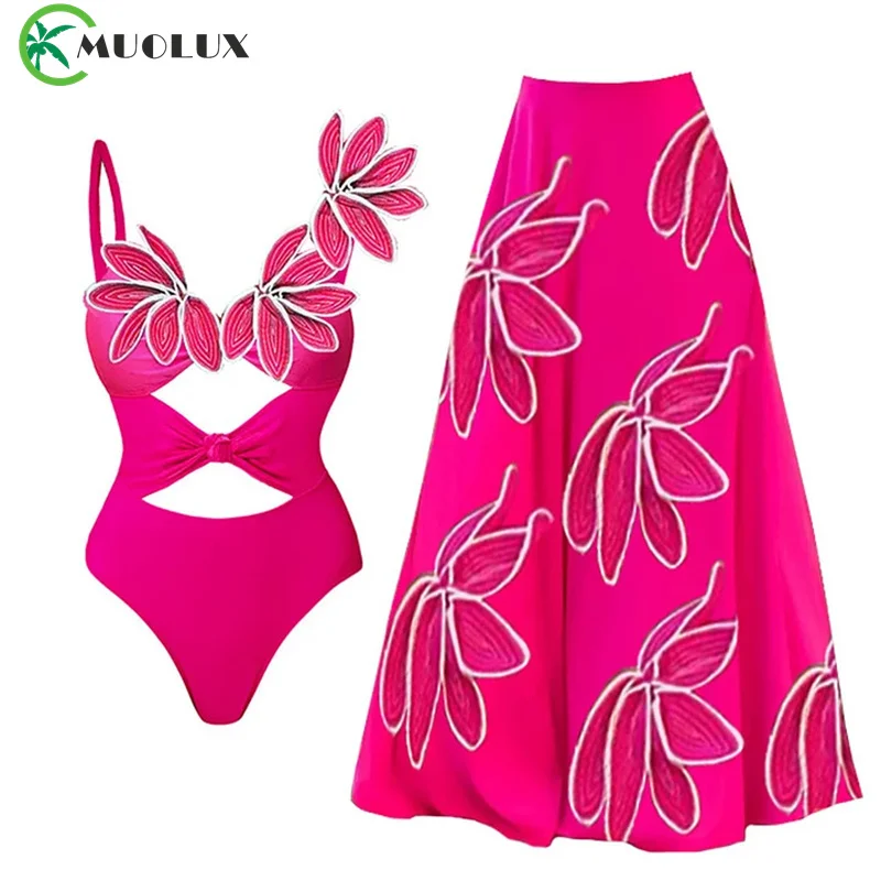 

2024 Sexy One Shoulder One Piece Swimsuit Women Swimwear With Skirt Monokini Print Mesh Bathing Suits Skirt Beachwear Femme·