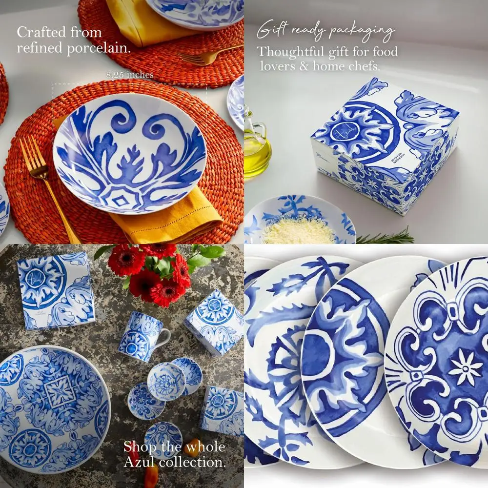 

Set of 4, 8.25 Porcelain Pasta Bowls - Ideal Shallow Dishware, Dishwasher and Microwave Safe