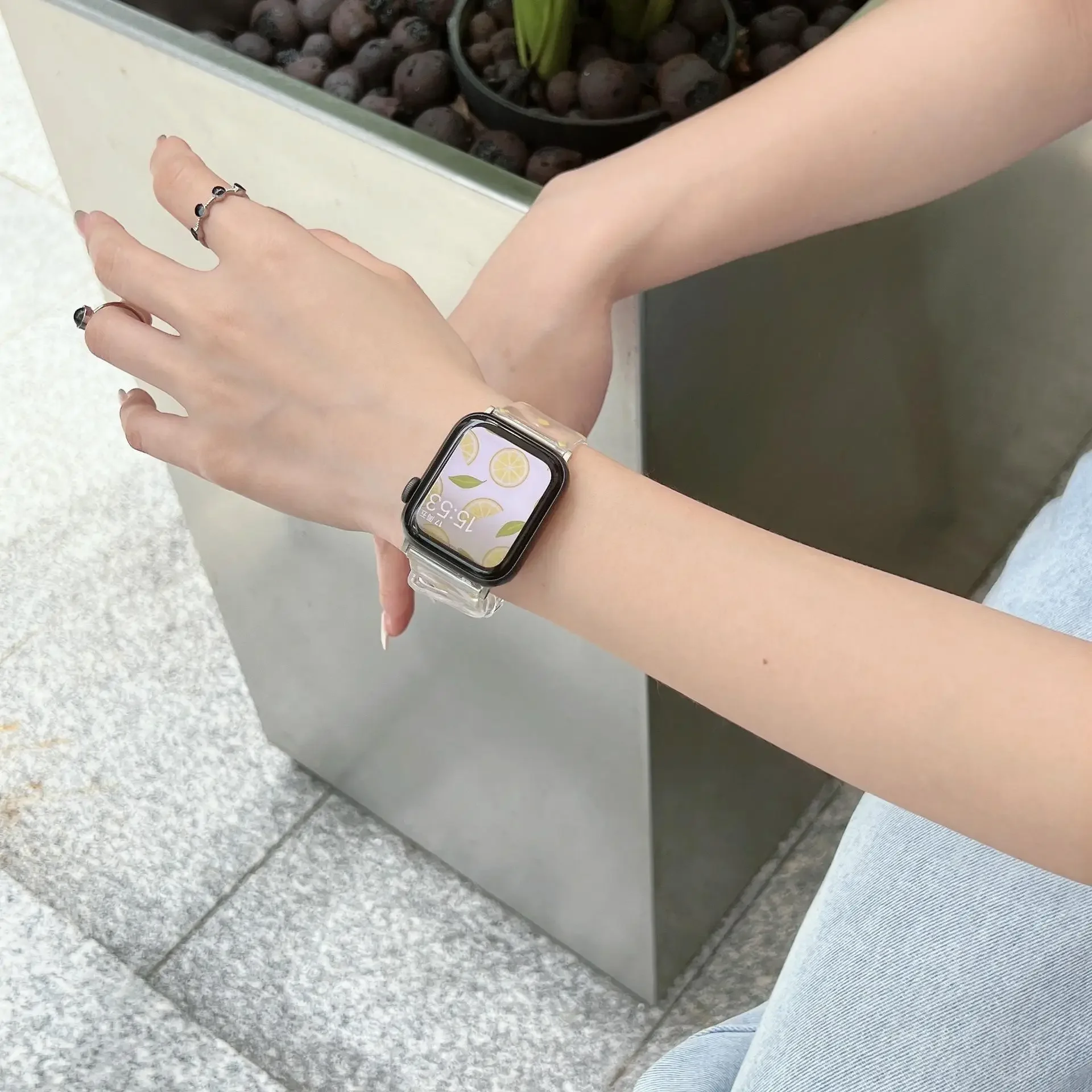 Summer Cute Fruit Pattern Clear Strap For Apple Watch 41mm 45mm 38mm 40mm 42 44mm Girl Plastic Soft Band For iwatch 8 7 SE 6 5 4