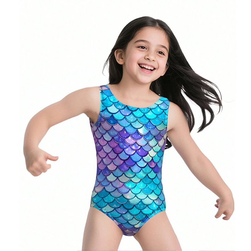 Leotardos de gimnasia sin mangas para niñas, ropa deportiva para niños, Biketard de sirena brillante