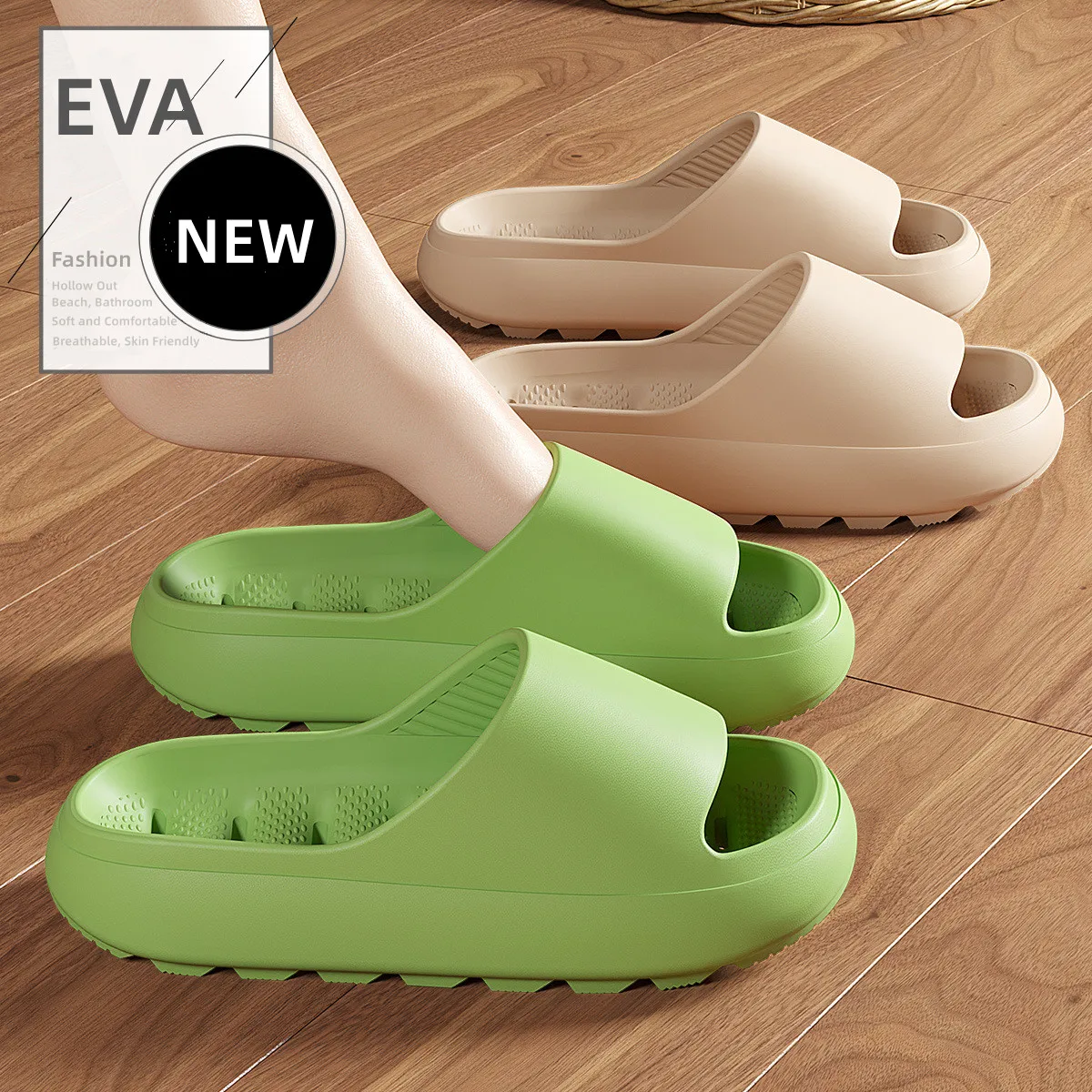 EVA Perforated Shower Slippers, Anti-Slip Summer Slides, Indoor/Outdoor For Couples_voghion.com