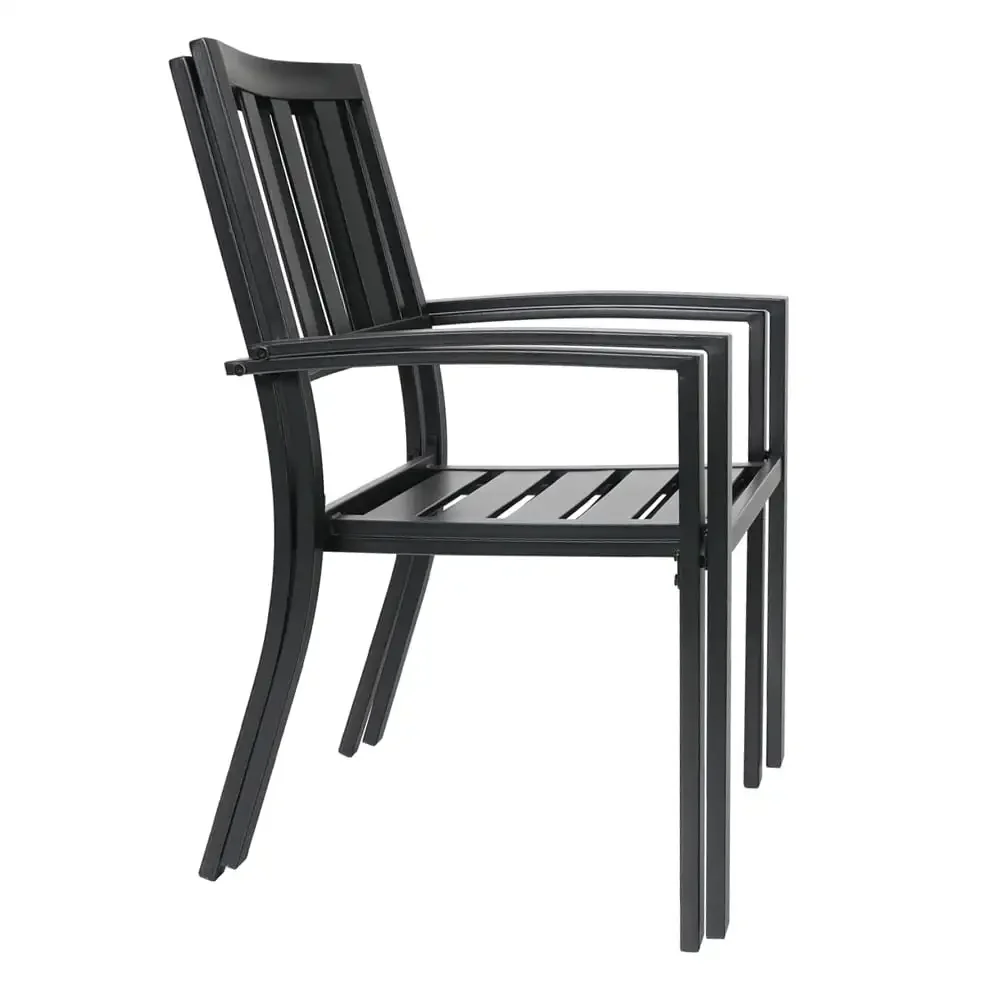 Set of 2 Patio Outdoor Dining Chairs, Metal Stackable Bistro  Chairs for Garden  Black