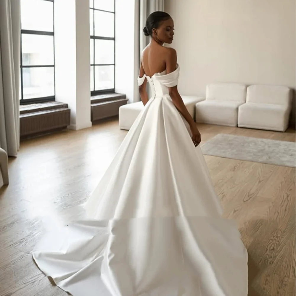 Flavinke personnalisé charmant doux coeur blanc a-ligne Satin robe de mariée drapé sur l'épaule sans manches robes de mariée 2025