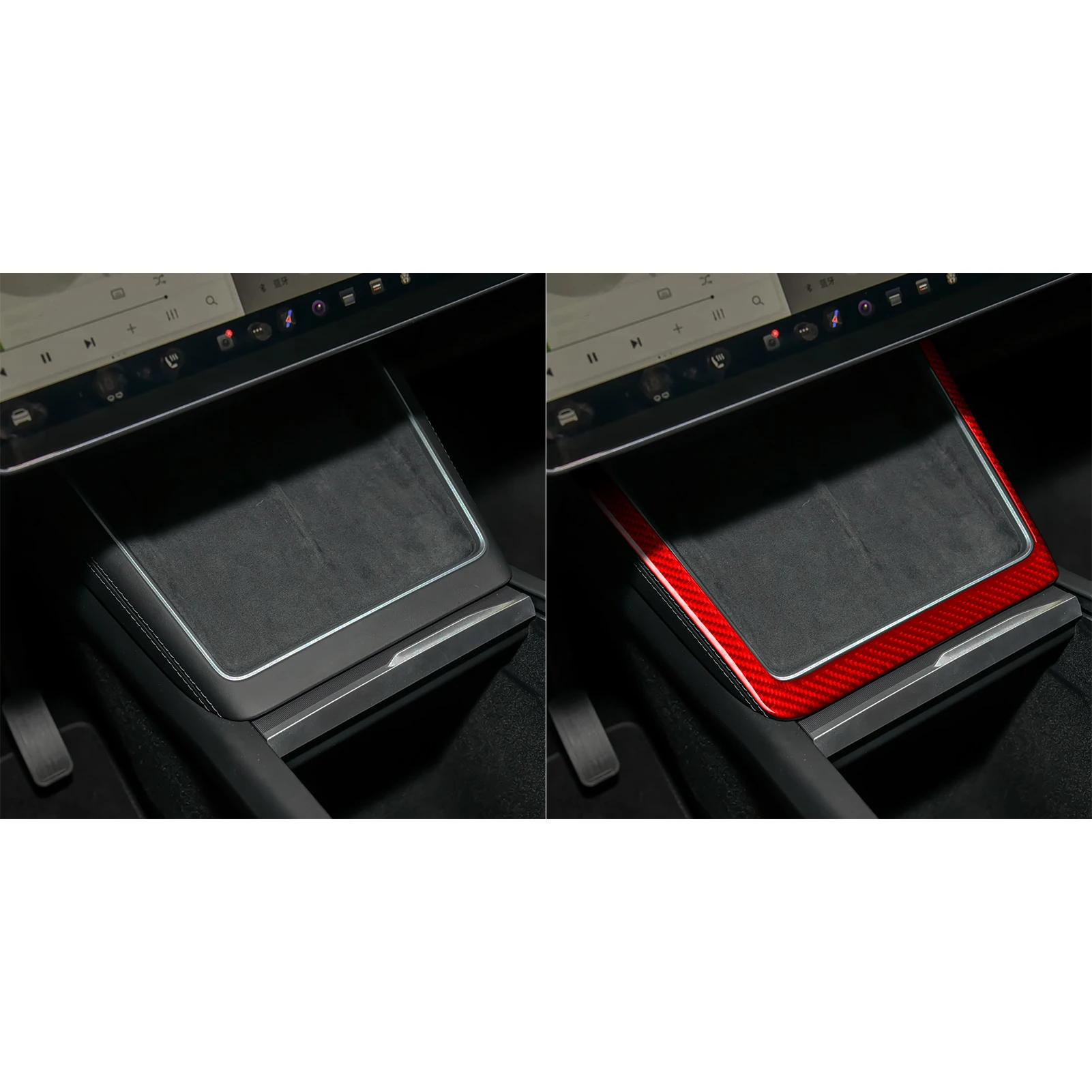 For Tesla Y 2023—2025 Car Wireless Charging Frame Trim Red Real Soft Carbon Fiber Interior Car Accessories Decoration Stickers 6