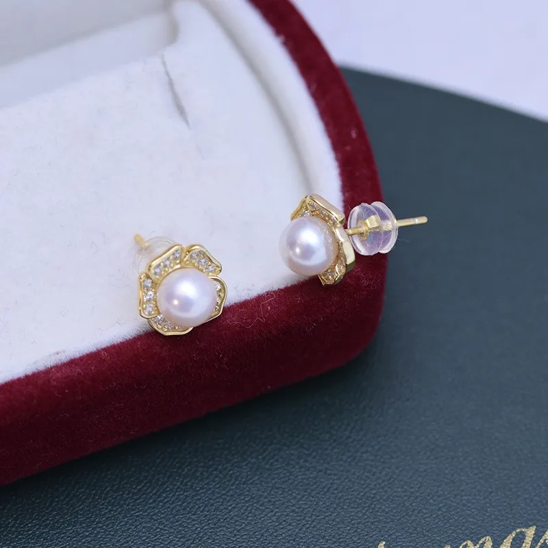 ED177 Lefei Fashion Classic 6-7mm Freshwater Strong Luster Round Pearl Flower Earrings For Women s925 Silver Charms Jewelry Gift