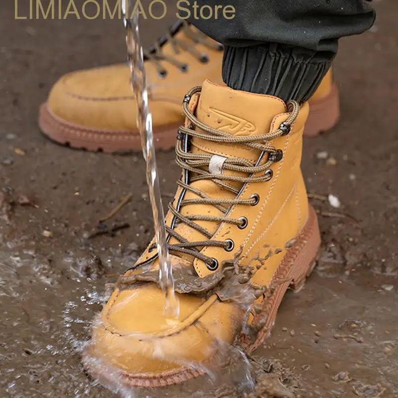 Big Size Work Shoes Safety Boots Waterproof Steel Toe High Top Puncture Proof Anti-Smashing Ankle Boots Fashion Warm Breathable