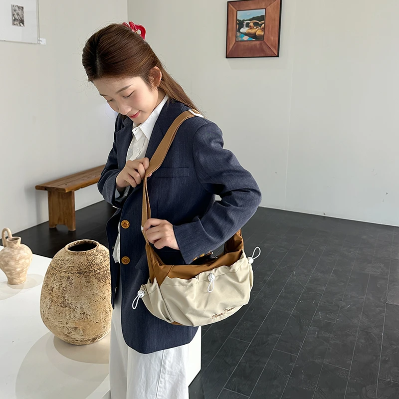 

Patchwork Nylon Women's Bag Multi Pocket Shoulder Bag Daily Use Messenger Bag Y2K Eco Bag Korean Shopper Handbag Vintage Satchel
