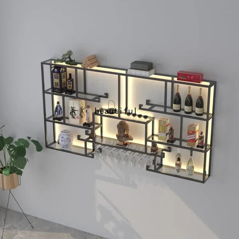 Living Room Whisky Wine Rack Shelf Wall Mounted Bar Metal Drink Wine Cabinets Commercial Unique Botellero Vino Home Decoration