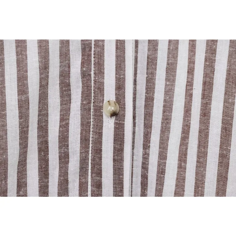 2025 Striped Shirt Women's 3/4 Sleeve V-neck Collar Oversized Beachwear Boho Chic Vintage Street Style Spring Summer