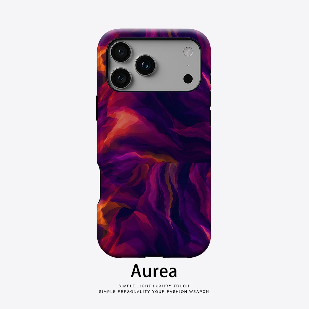 Aurea Case Matte Bumper für MagSafe Hülle für iPhone 18 17 16 15 14 Plus 13 Pro Max Stoßfeste Harte PC Lila Orange Wellen-Design Abdeckung