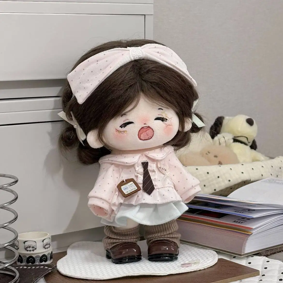 Cotton Doll Clothes 20Cm 1990s Style Polka Dot Bow Tie Set Cute Pink Outfit For Cotton Doll Accessories For Toy Lovers view 2