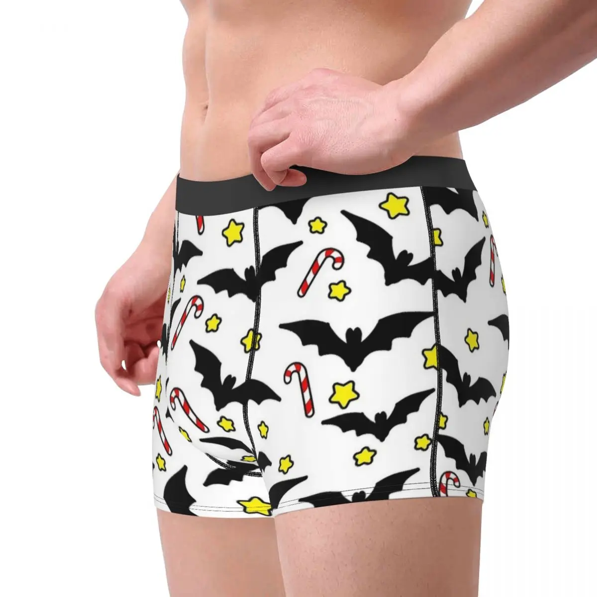 Novidade Cute Cartoon Bats Boxer, Natal Candy Shorts, Cuecas para Homens, Cuecas Longas, Cuecas Macias para Homens, S-XXL