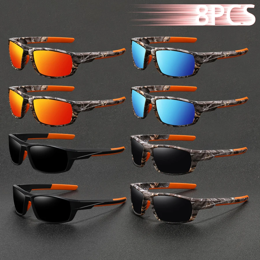 

8 шт. модные винтажные спортивные солнцезащитные очки для рыбалки и велоспорта для мужчин и женщин, спортивные мужские солнцезащитные очки для бега, альпинизма, UV400, очки