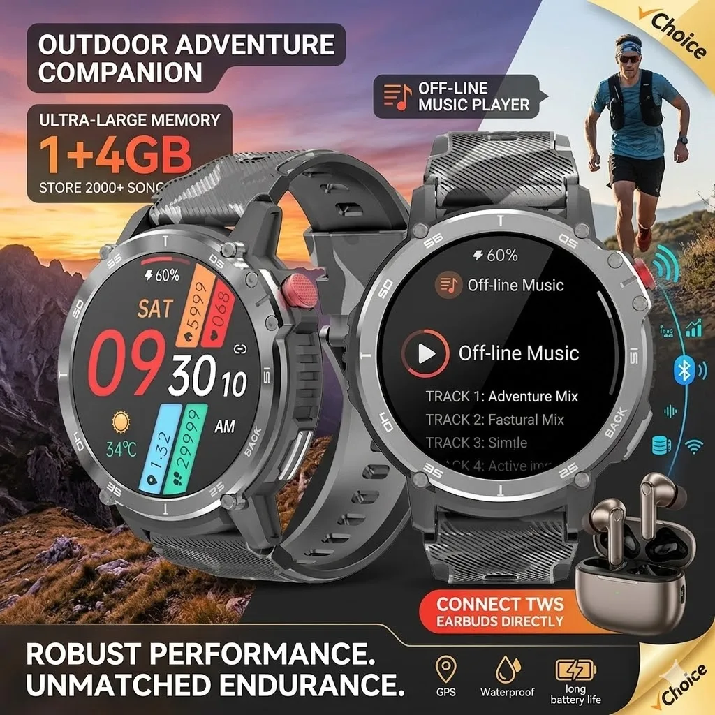 Big Sale!! Outdoor Sports Smart Watch with Off-line Music Health Tracking Multiple Sports Modes Running Watch with Music