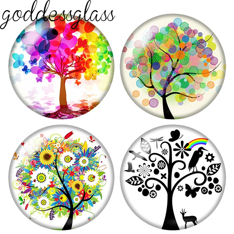 Colorful Tree of Life Family Tree Beauty 10pcs 12mm/18mm/20mm/25mm Round photo demo glass cabochon flat back Making fittings