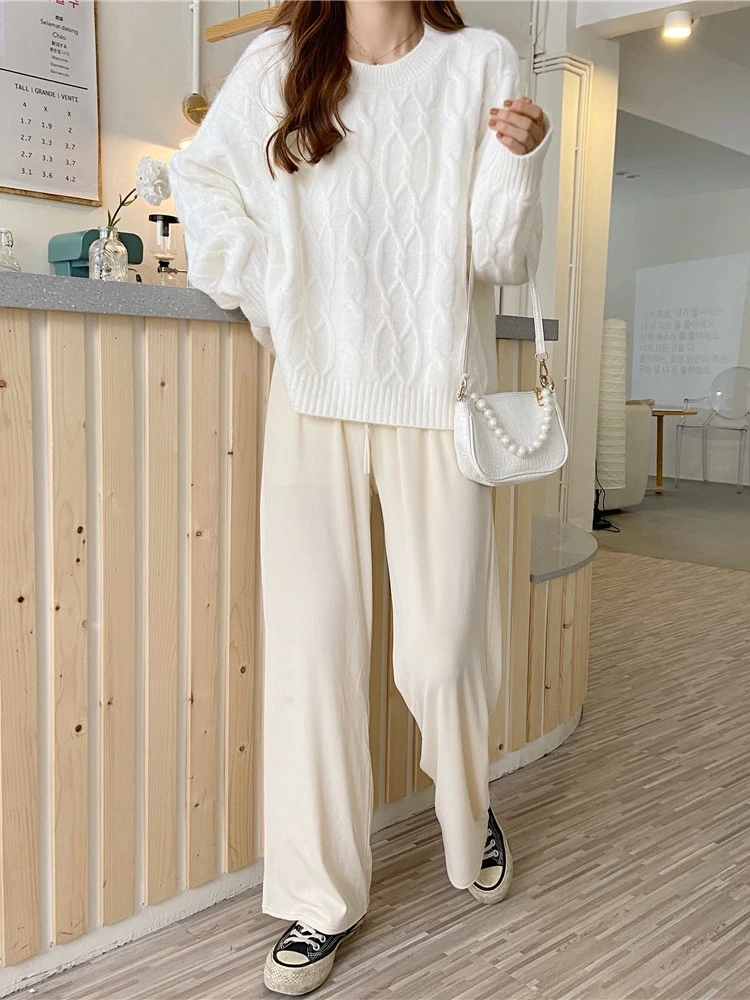 

Пушистый вязаный свитер, женский свободный свитер, весна-осень-зима, белый, универсальный, удобный, мягкий трикотаж, повседневная верхняя одежда