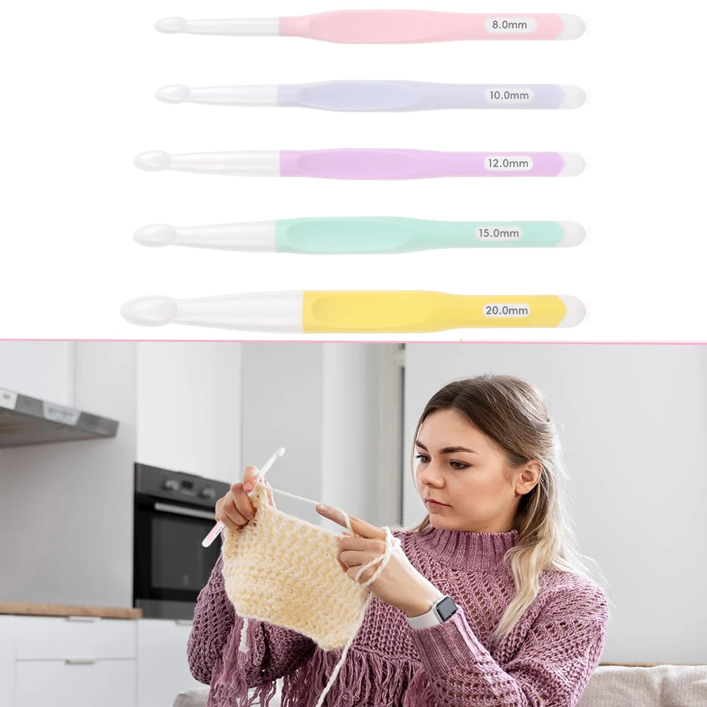 5-teiliges 8–20 mm ergonomisches Häkelnadel-Set mit großem Gummigriff, Webgarn, Häkelnadeln für Haushalts-DIY-Strickwerkzeuge