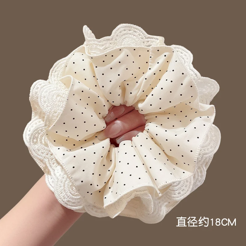 French Style Polka Dot Ruffle Lace Oversized Hair Scrunchies Women 4 layers Large Hair Ties Ponytail Holder Korean Headdress - view 4