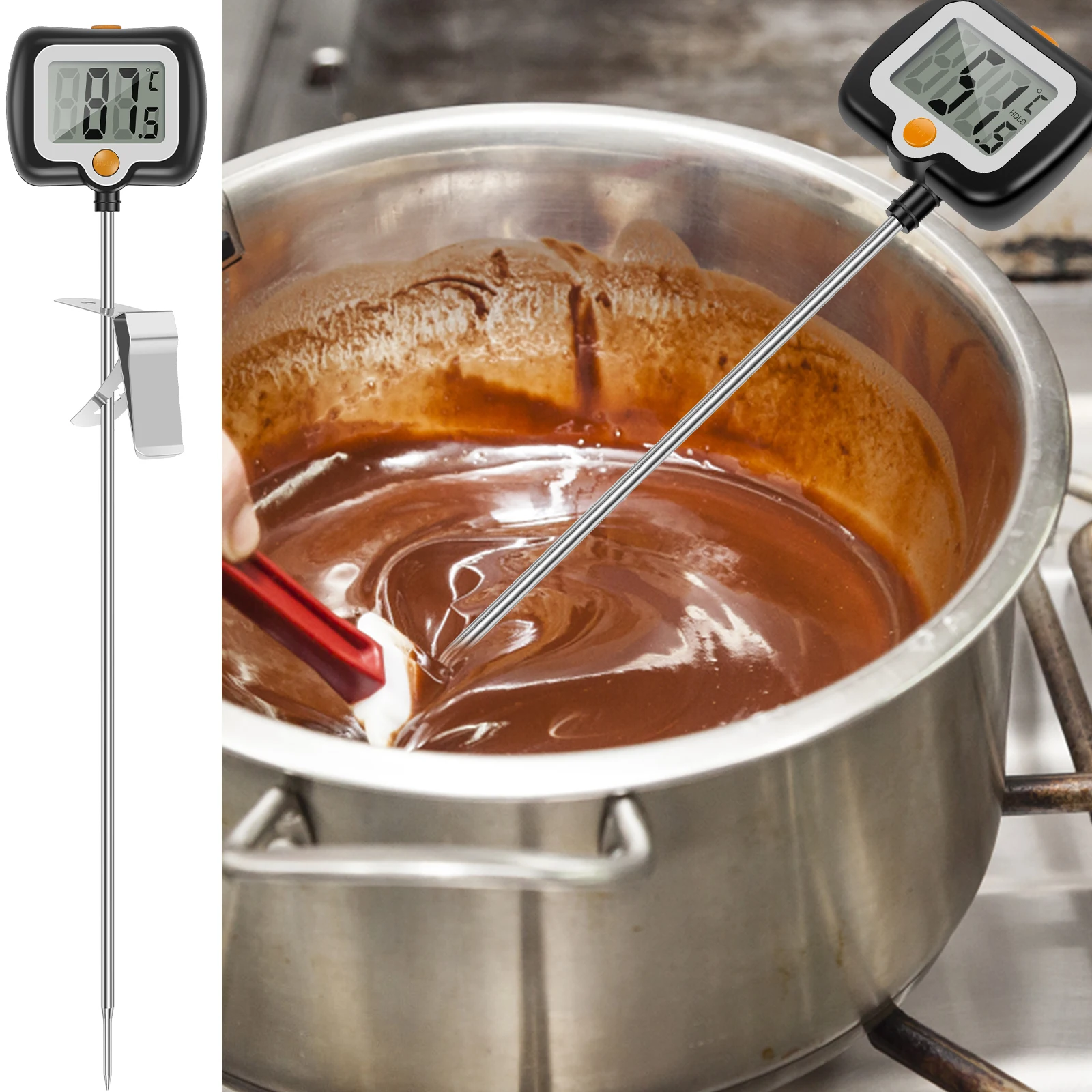 Termómetro para dulces, termómetro de aceite para freír con Clip para olla, termómetro para cocinar alimentos, cocina, barbacoa, para freír, hacer dulces, 1/2 Uds.