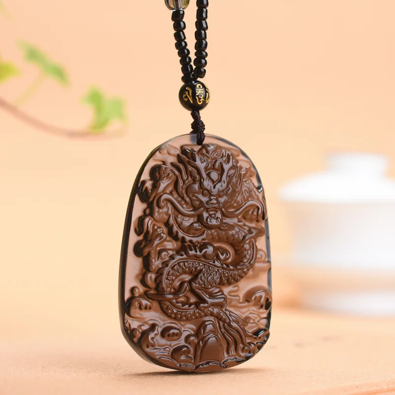 

Natural Ice Kind Obsidian Dragon Brand Men Domineering Zodiac Necklace Good Luck Accessories