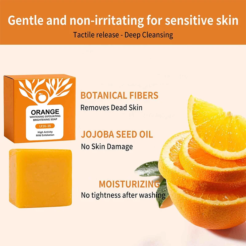 100g Orange Enzymes Mild Exfoliating Brightening Soap Bar,Face Body Gentle Cleansing Hydrating Moisturizing,Smooth Tender Skin