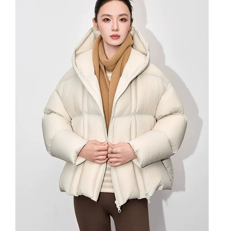 2025 hiver nouveau Simple nuage bouffée pain doudoune femmes ample court mode épaissir chaud à capuche vers le bas manteau dame décontracté hauts