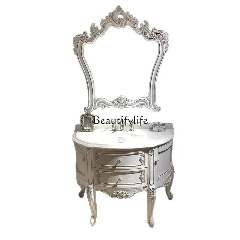 

D06Curved semi-circular European bathroom cabinet Oak solid wood washbasin cabinet