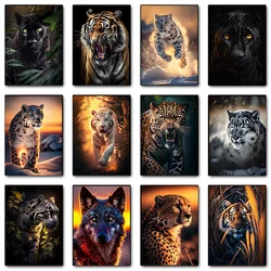 Fierce Animals Black Wolf Panther Cheetah Clouded Leopard Lion Poster Print Wall Art Pictures Canvas Painting Room Home Decor