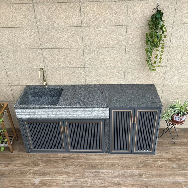 Marble villa outdoor washbasin garden terrace vegetable sink household courtyard pool operation basin integrated cabinet