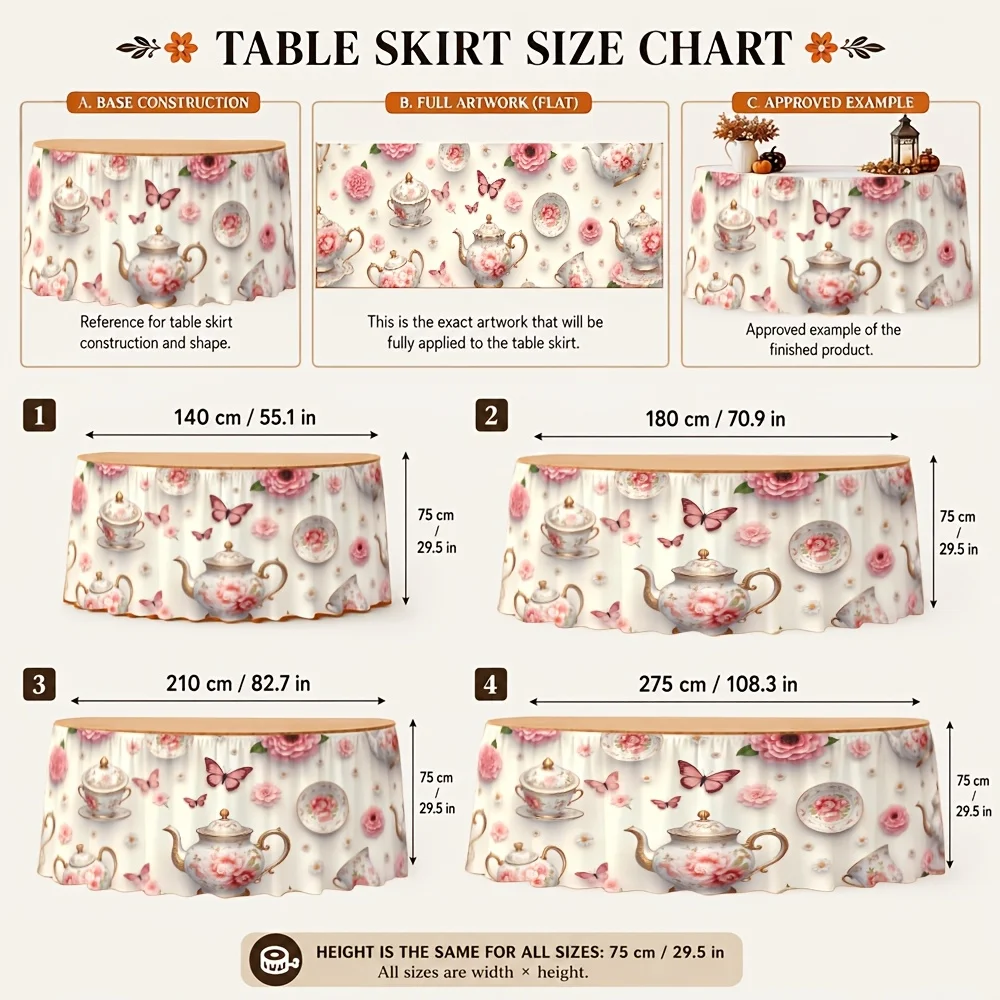 One table skirt, decorated with floral teapots and rose patterns, is retro, elegant, exquisite and romantic.
