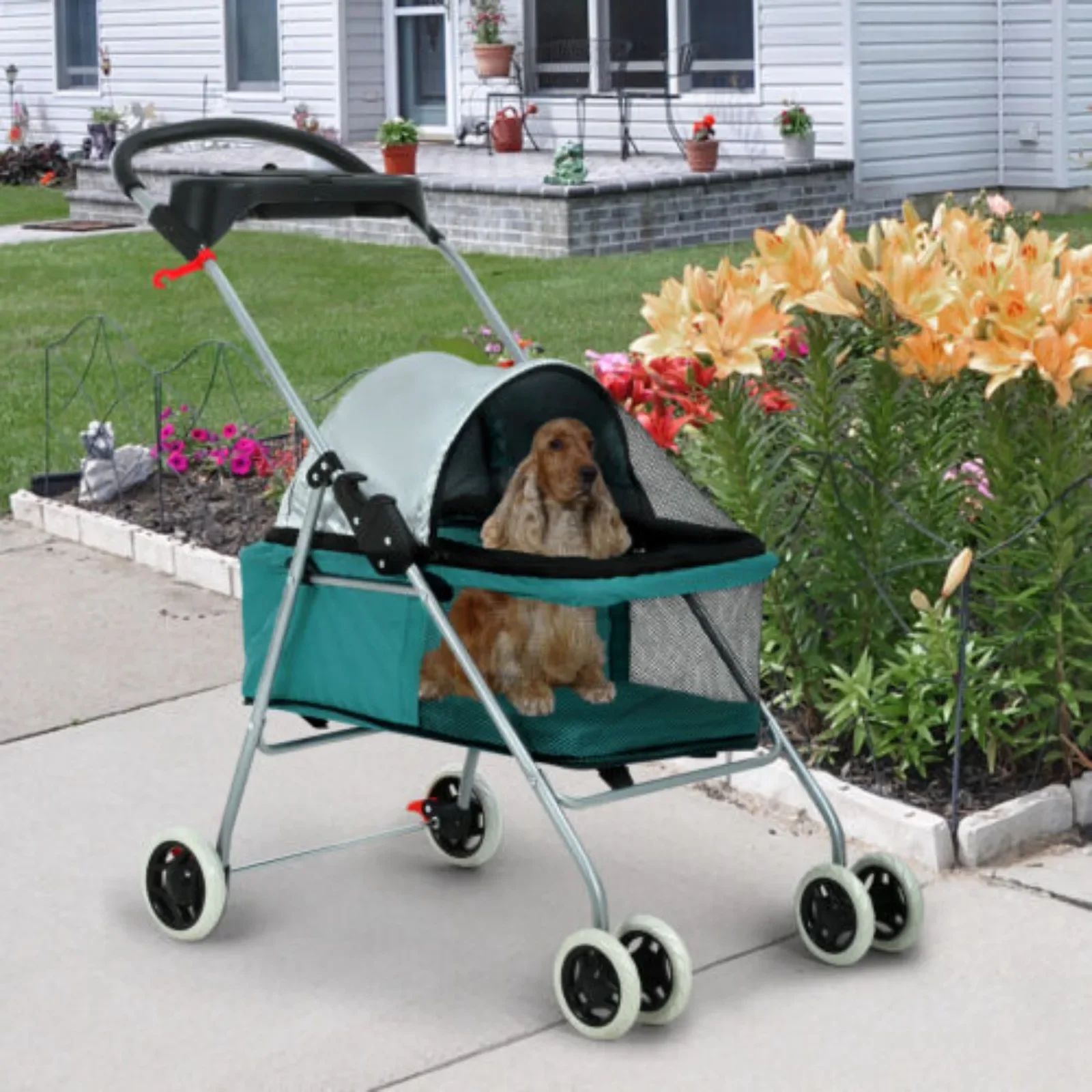 US 4 Wheels Waterproof Portable Travel Pet Stroller, Pet Backpack, Cup Holder, Dog and Cat Stroller