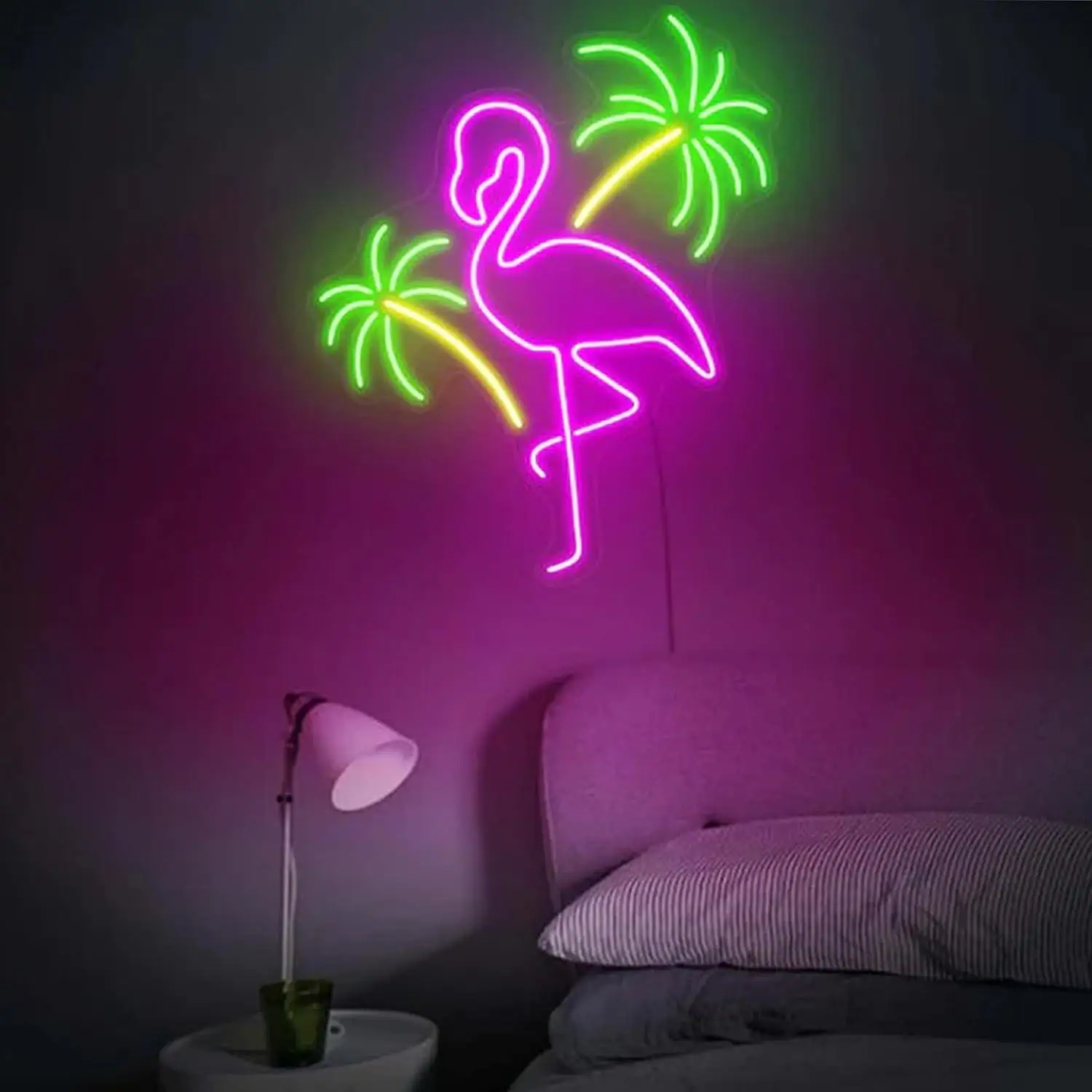 Flamingo And Palm Tree Neon Sign USB Dimmable LED Neon Lights For Bar Living Room Dorm Garden Wall Backdrop Decoration Gifts