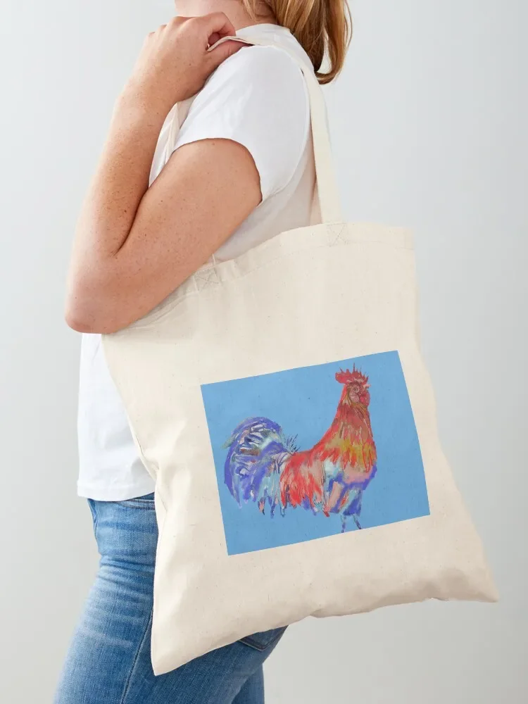 Rooster Watercolor Painting Blue Tote Bag woman shopping bag Women's shopper reusable shopping bags Tote Bag