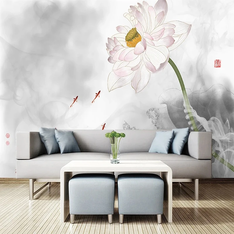 

Custom 3D Mural Wallpaper New Chinese Abstract Ink Style Lotus Fish Background Wall Decoration Painting Home Decor Wall Covering