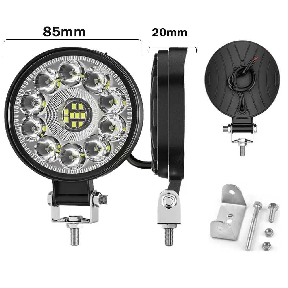 Car LED Work Light 63W 3 Inch Round 21LED Floodlight Auxiliary Light Off-road Vehicle Modification Light LED Headlights 12V 24V
