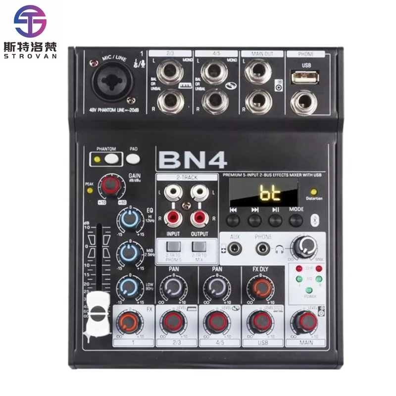 BN4 Professional Built-in Digital Delay Mixing Effects DJ 4 Channel Audio Digital Mini Audio Mixer