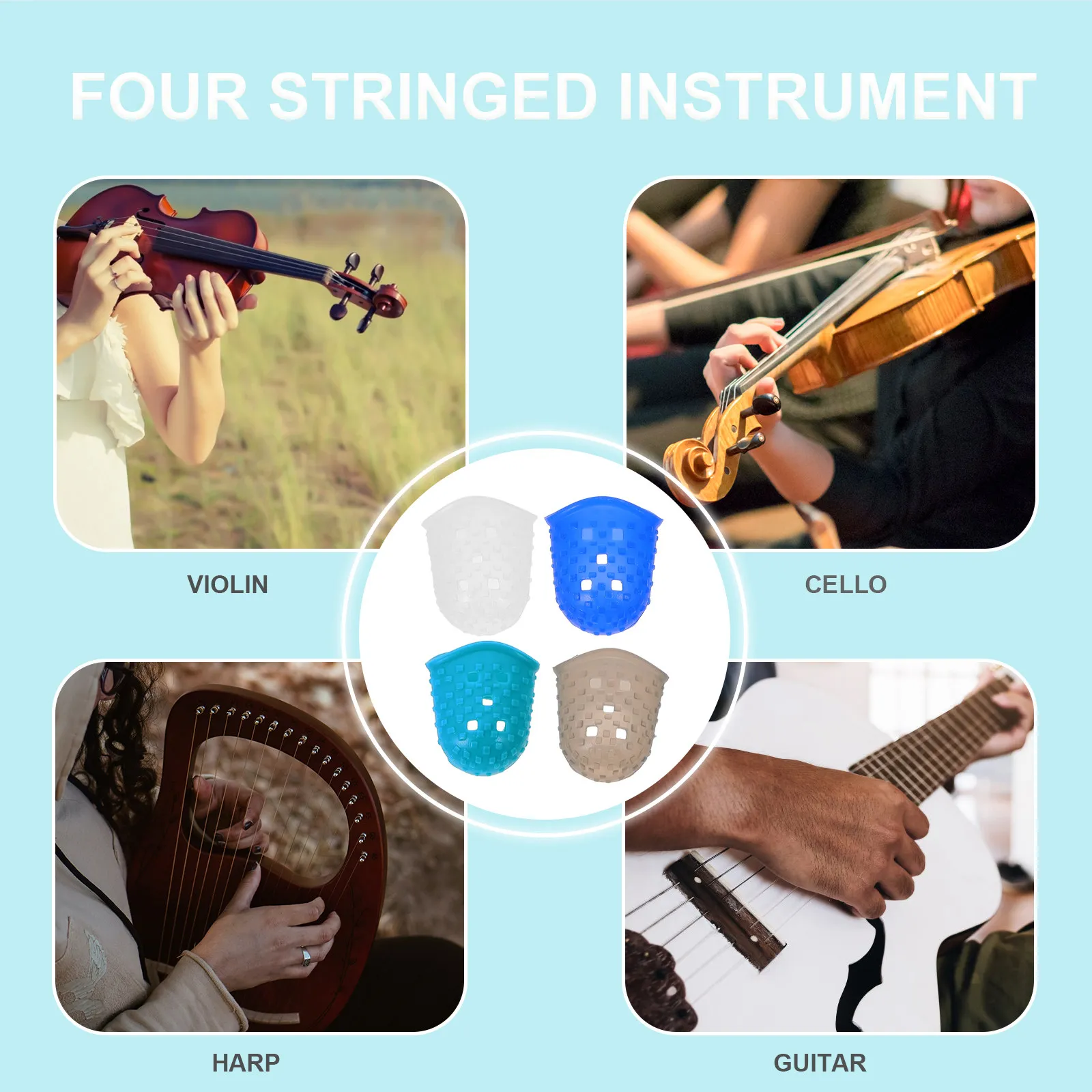 

24Pcs Rubber Finger Protectors Assorted Sizes Comfortable Tough Reusable for Guitar Playing Office Work Paper Sorting Writing