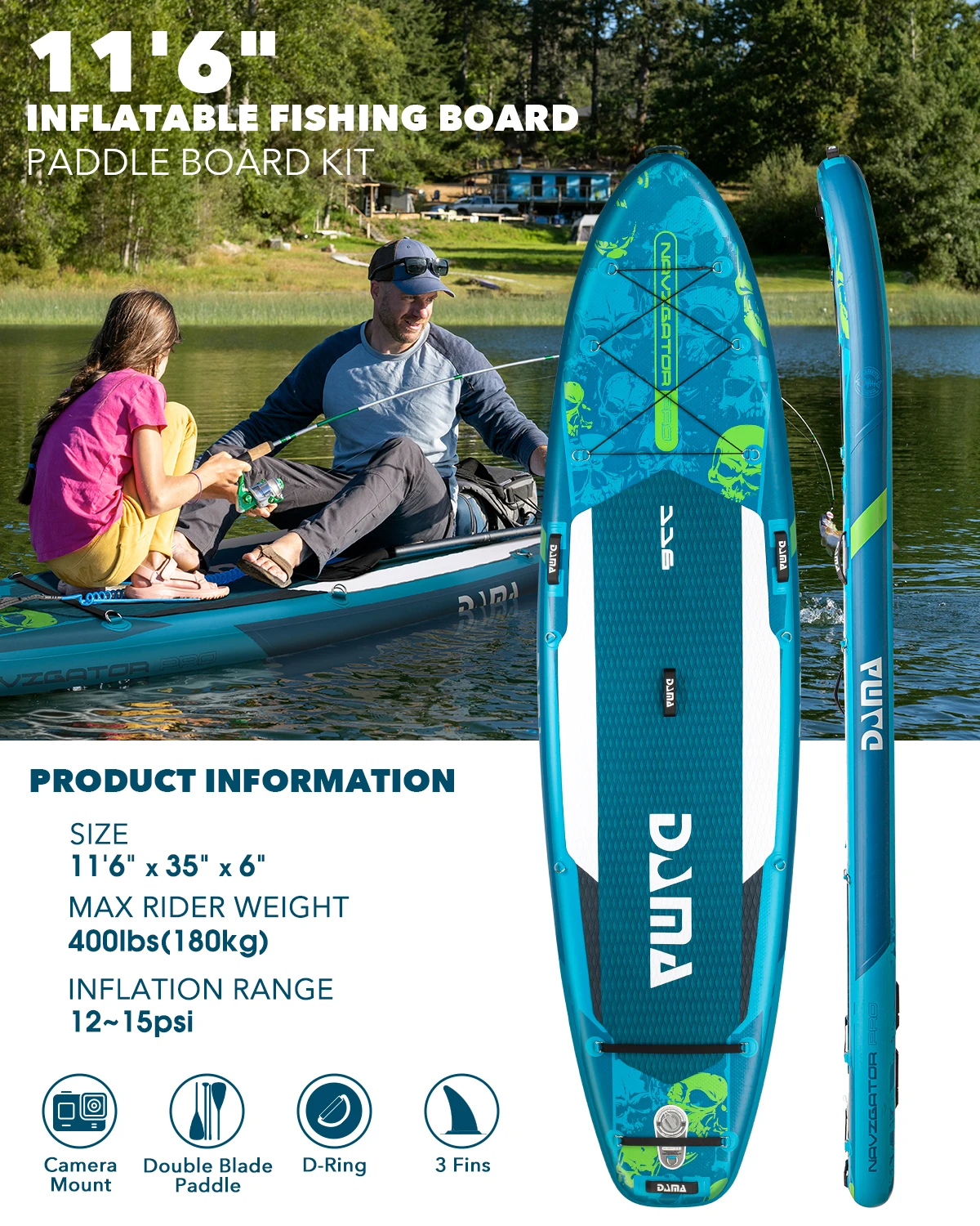 DAMA Waterproof Inflatable Paddle 11\'6\'\'x35\'\'x6\'\'Adult Standing Style Aquatic Fishing With Accessories SUP Board