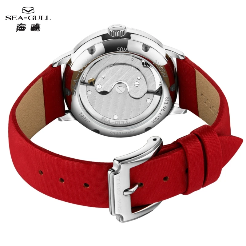 Seagull Simple Ultra-thin Automatic Mechanical Women's Watch 50M Waterproof Sapphire Crystal Watch Leather Strap Wristwatch 6130
